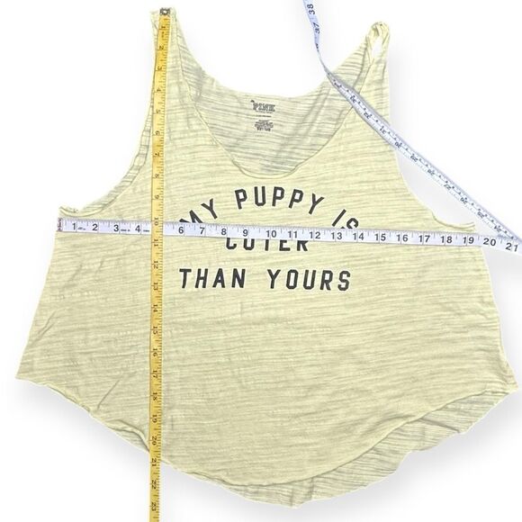 PINK VICTORIA’S SECRET Women’s Yellow “My Puppy Is Cuter Than Yours” Sleep Tank - Picture 5 of 5
